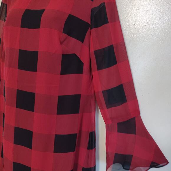 Ralph Lauren CHAPS Dress Red & Black LUMBERJACK Chiffon Checkered Career Sz 8 - Picture 5 of 12